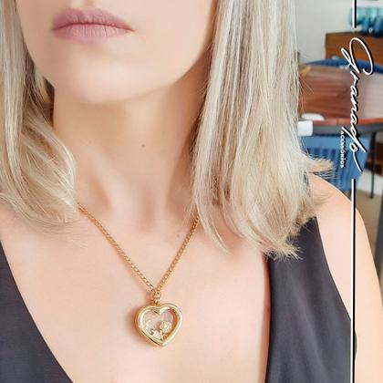 Imagem de Colar Relicário Coração Até 5 Pingentes Menina Menino Pet Corrente Dourada Groumet Mãe