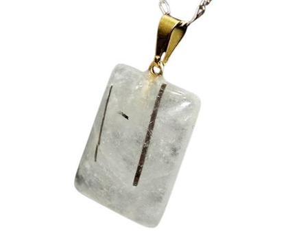 Imagem de Colar Retangular Liso Cristal com Turmalina Pino Dourado
