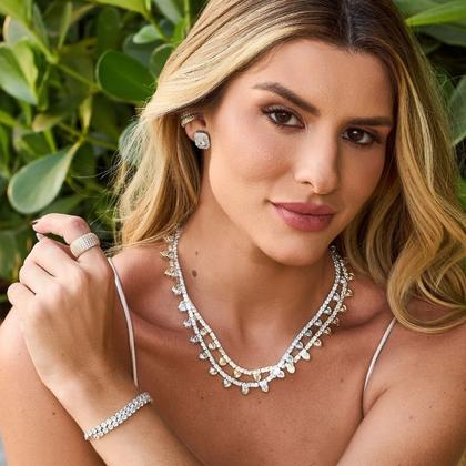 Imagem de Colar riviera elisa coração zircônia folheado em ródio branco