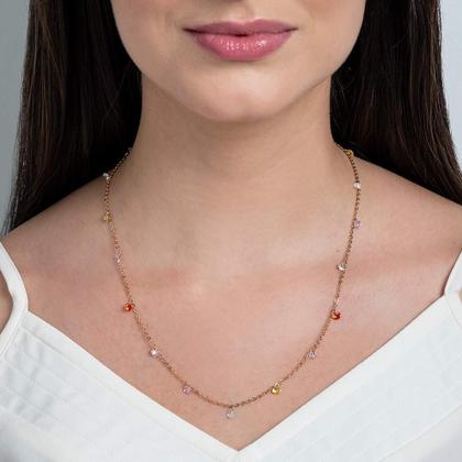 Imagem de Colar Rommanel Banhado Ouro Com Cristais Coloridos Pendurados 532109