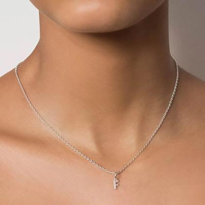 Imagem de Colar Rommanel Prata 925 Elo Cadeado 42cm Letra F Zircônias