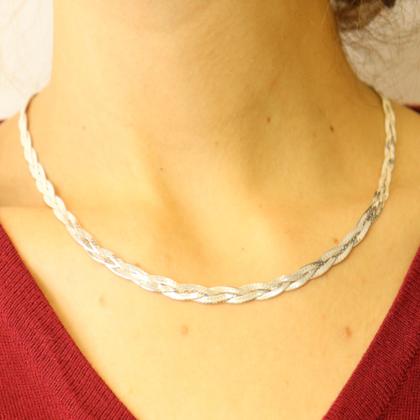Imagem de Colar Traçado  3 Fios 40 Cm Prata Legitima 925