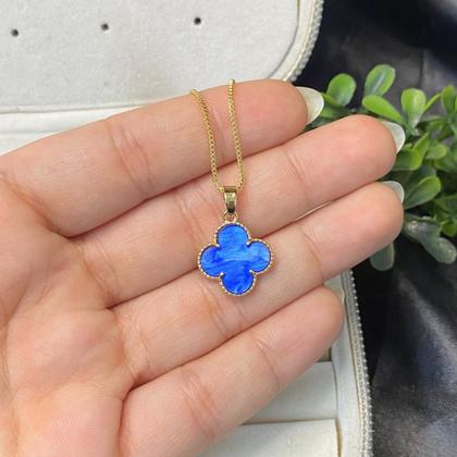 Imagem de Colar Trevo Azul Ouro 18k Modelo Virginia Banhado Delicado