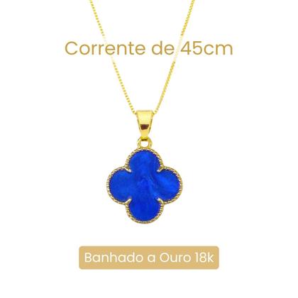 Imagem de Colar Trevo Azul Ouro 18k Modelo Virginia Banhado Delicado