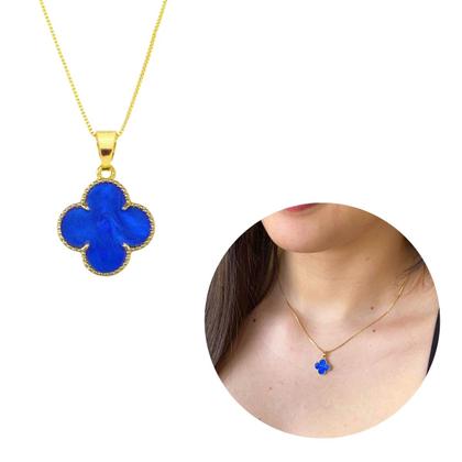 Imagem de Colar Trevo Azul Ouro 18k Modelo Virginia Banhado Delicado
