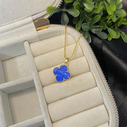 Imagem de Colar Trevo Azul Ouro 18k Modelo Virginia Banhado Delicado