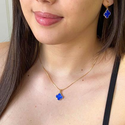 Imagem de Colar Trevo Azul Ouro 18k Modelo Virginia Banhado Delicado