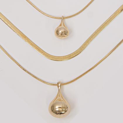 Imagem de Colar Triplo Aço Inox Dourado com Pingente Orgânico