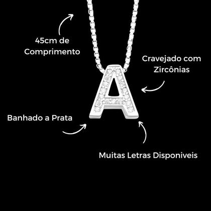 Imagem de Colar Veneziana 1,2mm 45cm com Letra Passante Cravejada Banhado a Prata