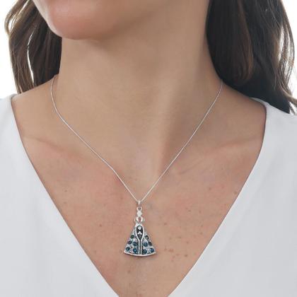 Imagem de Colar Veneziana de prata 925 legitima com Pingente Nossa Senhora Aparecida COM GARANTIA com pedras cravejadas