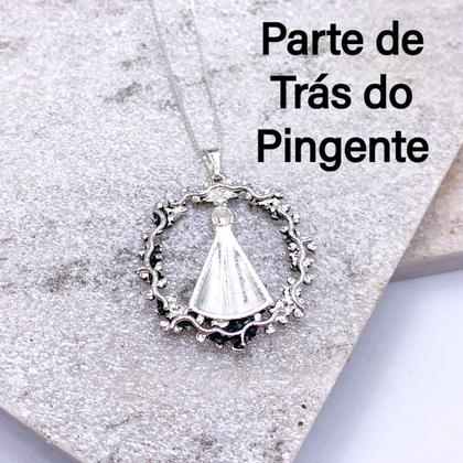 Imagem de Colar Veneziana de prata 925 legitima com Pingente Nossa Senhora Aparecida envelhecida COM GARANTIA pedras cravejadas