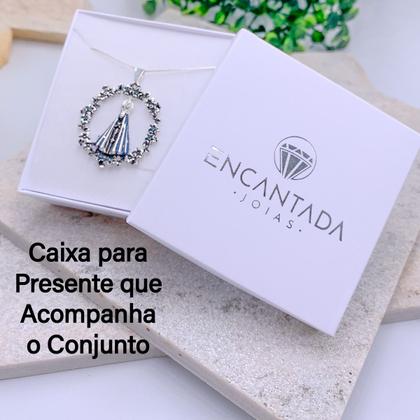Imagem de Colar Veneziana de prata 925 legitima com Pingente Nossa Senhora Aparecida envelhecida COM GARANTIA pedras cravejadas