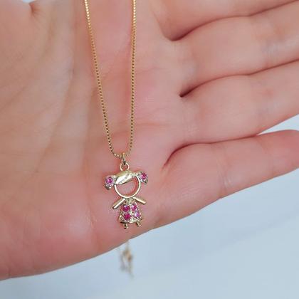 Imagem de Colar Veneziana Folheado a Ouro Pingente Menina Zircônia