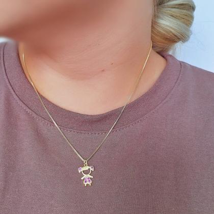 Imagem de Colar Veneziana Folheado a Ouro Pingente Menina Zircônia