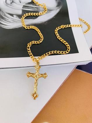 Imagem de Colares Banhados colares religiosos Cruz com Cristo Jesus