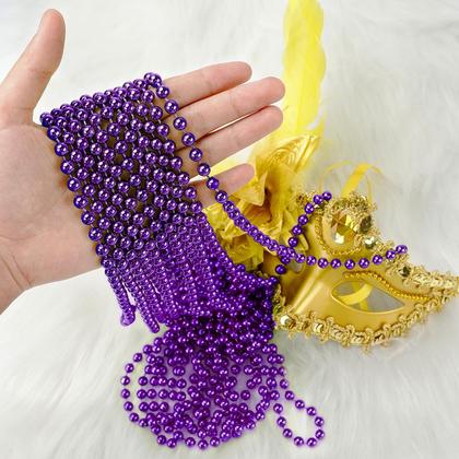 Imagem de Colares de miçangas SHAOQINLIN Mardi Gras roxos 144 unidades 83 cm