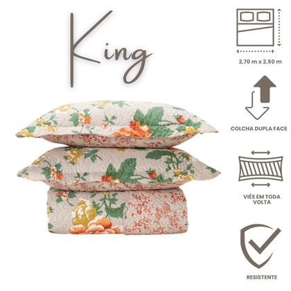 Imagem de Colcha Bouti King Dupla Face Estampada com Porta Travesseiro 3 Peças Peonia