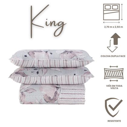 Imagem de Colcha Bouti King Dupla Face Estampada com Porta Travesseiro 3 Peças