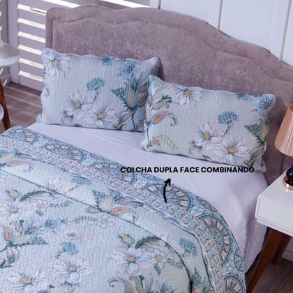 Imagem de Colcha Bouti King Dupla Face Estampada com Porta Travesseiro 3 Peças