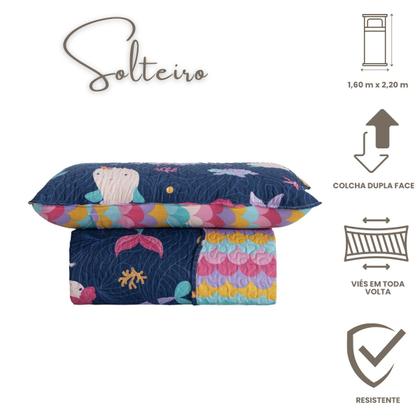 Imagem de Colcha Bouti Solteiro Dupla Face Estampada Infantil com Porta Travesseiro 2 Peças Incanto