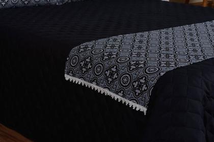 Imagem de Colcha Cama Casal Padrão Com Xale Estampado Preto 4 Peças