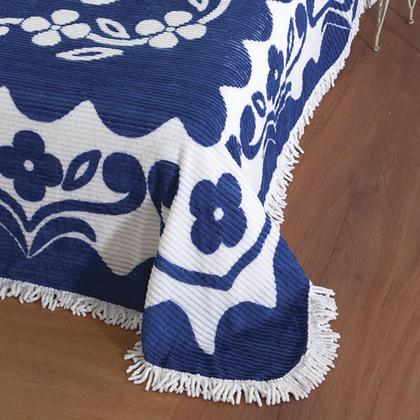 Imagem de Colcha Casal Chenille Canelada Jolitex Flórida Azul/Branco