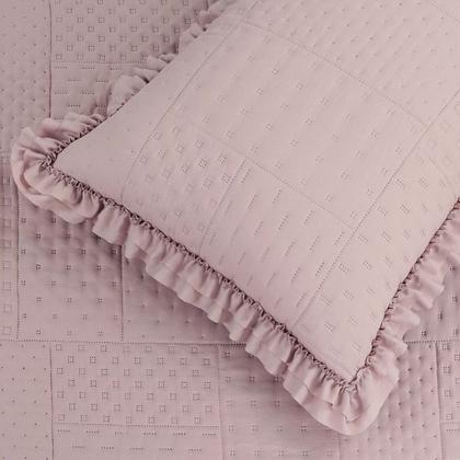 Imagem de Colcha Casal Malvinni MicroPercal 300 Fios Babado 3 Peças - Rose - 100% Poliéster