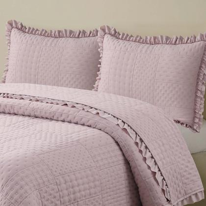 Imagem de Colcha Casal Malvinni MicroPercal 300 Fios Babado 3 Peças - Rose - 100% Poliéster