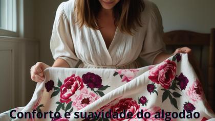 Imagem de Colcha Casal porta travesseiro linhão franja estampa floral