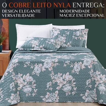 Imagem de Colcha Casal Super King Cama Box Nyla Kit Cobre Leito Dupla Face 200 Fios Estampado Avere
