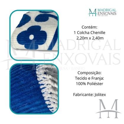 Imagem de Colcha Chenille Jolitex Casal FLÓRIDA Com Franja 2,20x2,40m Azul