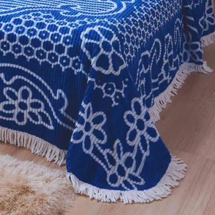 Imagem de Colcha Chenille Jolitex Queen Com Franja 2,20x2,40m Azul