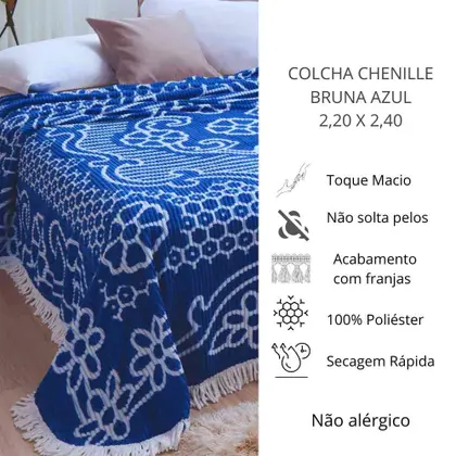 Imagem de Colcha Chenille Jolitex Queen Com Franja 2,20x2,40m Azul