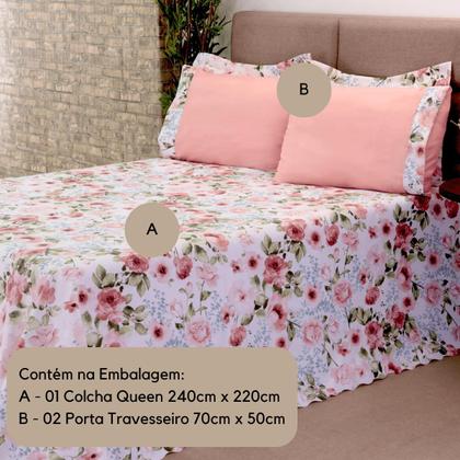 Imagem de Colcha Cobre Leito Cama Casal Queen Size 03 Peças Floral Premium Entrega Imediata
