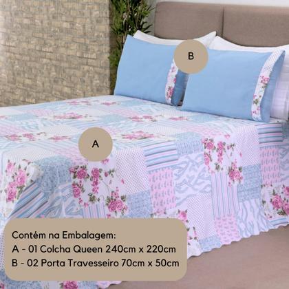 Imagem de Colcha Cobre Leito Cama Casal Queen Size 03 Peças Floral Premium Entrega Imediata