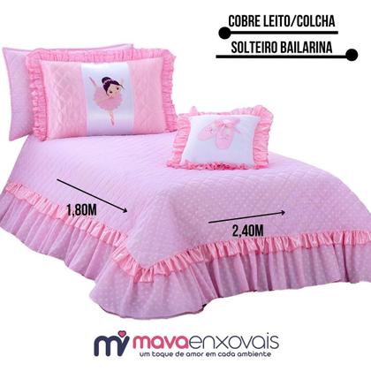 Imagem de Colcha Cobre Leito Cama Solteiro Menina Bailarina com Babado