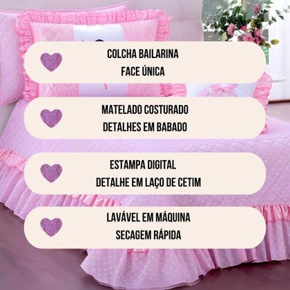 Imagem de Colcha Cobre Leito Cama Solteiro Menina Bailarina com Babado