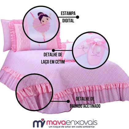 Imagem de Colcha Cobre Leito Cama Solteiro Menina Bailarina com Babado
