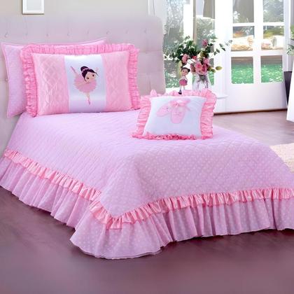 Imagem de Colcha Cobre Leito Cama Solteiro Menina Bailarina com Babado