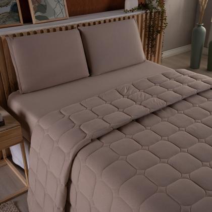 Imagem de Colcha Cobre Leito Casal Queen Malha 100% Algodão 3 Peças Dupla Face Matelado Luxo