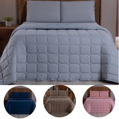 Imagem de Colcha Cobre Leito King 3 Peças 100% Algodão Malha Dupla Face Matelado