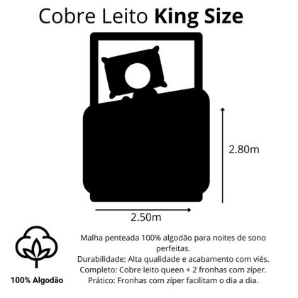 Imagem de Colcha Cobre Leito King 3 Peças 100% Algodão Malha Dupla Face Matelado