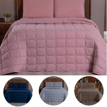 Imagem de Colcha Cobre Leito King 3 Peças 100% Algodão Malha Dupla Face Matelado