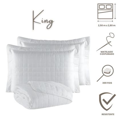 Imagem de Colcha Cobre Leito King com Porta Travesseiro 300 Fios Toque Macio Kit 3 Peças Branco