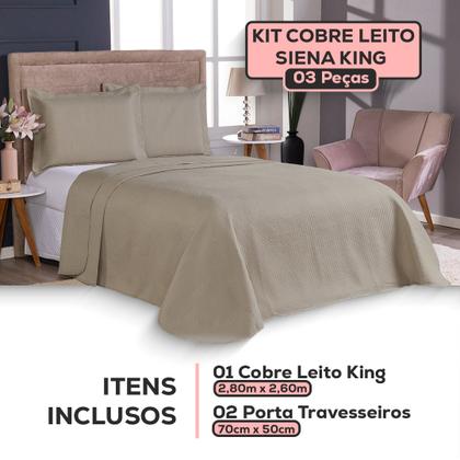 Imagem de Colcha Cobre Leito King Size Dupla Face 200 Fios 3 Peças Com Porta travesseiro Matelado Premium Luxo Siena Roll