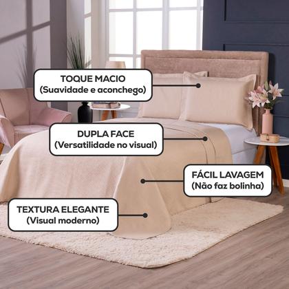 Imagem de Colcha Cobre Leito King Size Dupla Face 200 Fios 3 Peças Com Porta travesseiro Matelado Premium Luxo Siena Roll