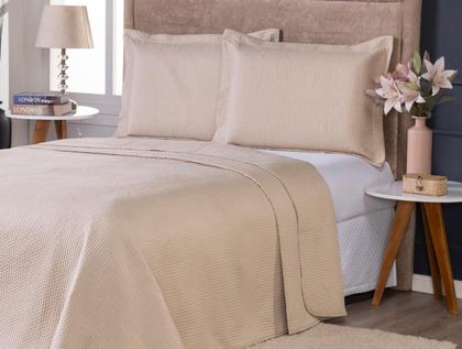 Imagem de Colcha Cobre Leito King Size Dupla Face 200 Fios 3 Peças Com Porta travesseiro Matelado Premium Luxo Siena Roll