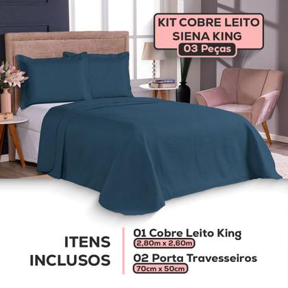 Imagem de Colcha Cobre Leito King Size Dupla Face 200 Fios 3 Peças Com Porta travesseiro Matelado Premium Luxo Siena Roll