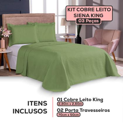 Imagem de Colcha Cobre Leito King Size Dupla Face 200 Fios 3 Peças Com Porta travesseiro Matelado Premium Luxo Siena Roll