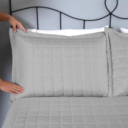Imagem de Colcha Cobre Leito Matelado Queen 3 Pçs Dupla Face Déli Cinza